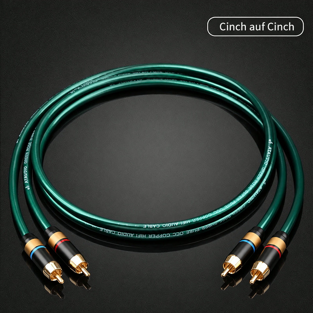 TUPower Cinch-RCA-Kabel, Stereo-Paar mit zwei grünen Kabeln und vier Cinch-Steckern