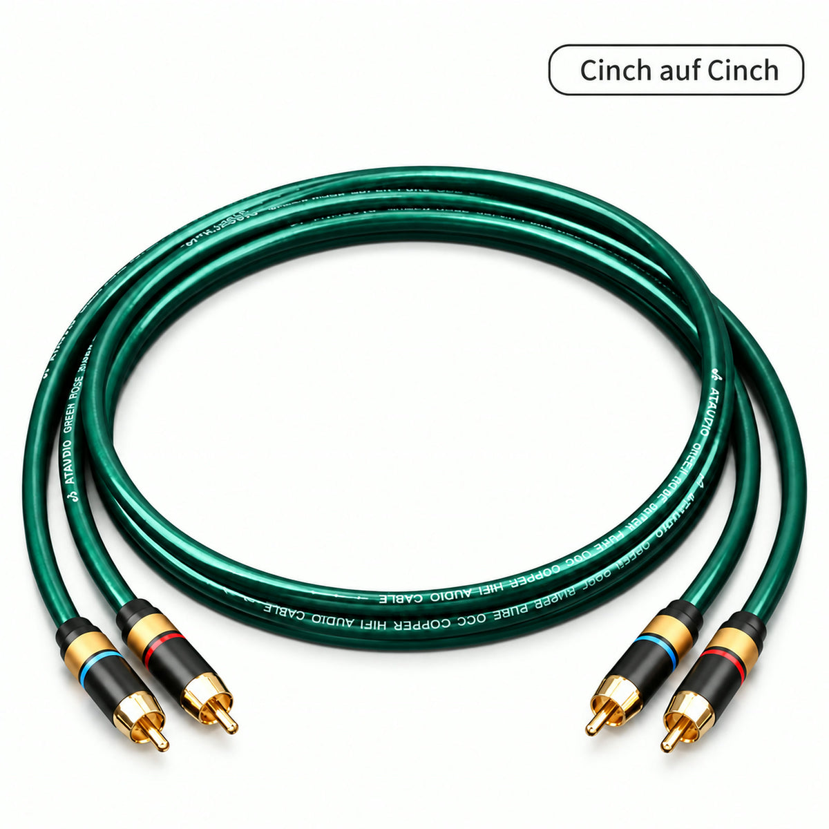 TUPower Cinch-RCA-Kabel, Stereo-Paar mit zwei grünen Kabeln und vier Cinch-Steckern