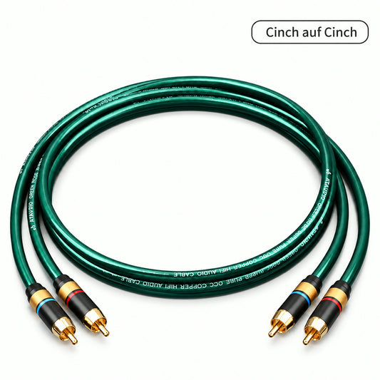 TUPower Cinch-RCA-Kabel, Stereo-Paar mit zwei grünen Kabeln und vier Cinch-Steckern