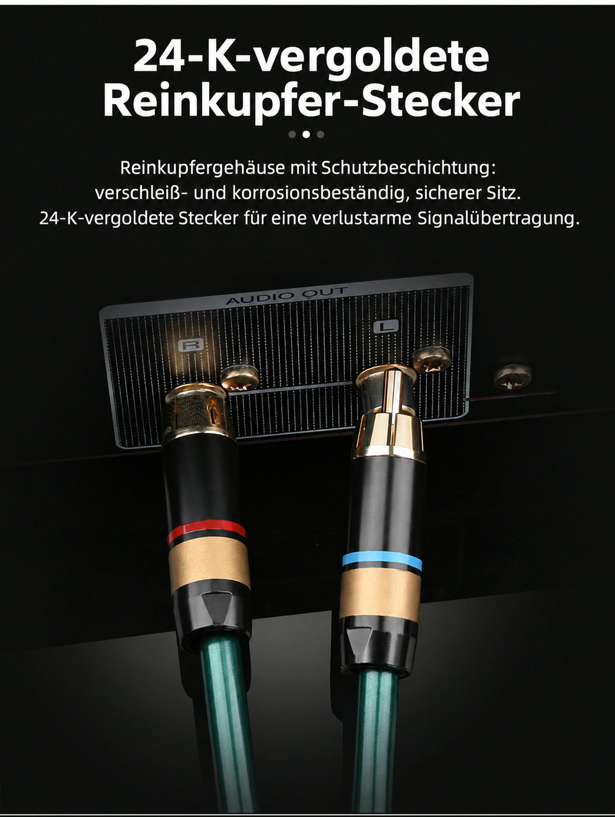 Detailgrafik der Cinch/RCA-Stecker des TUPower Kabelpaars TP-RCA1