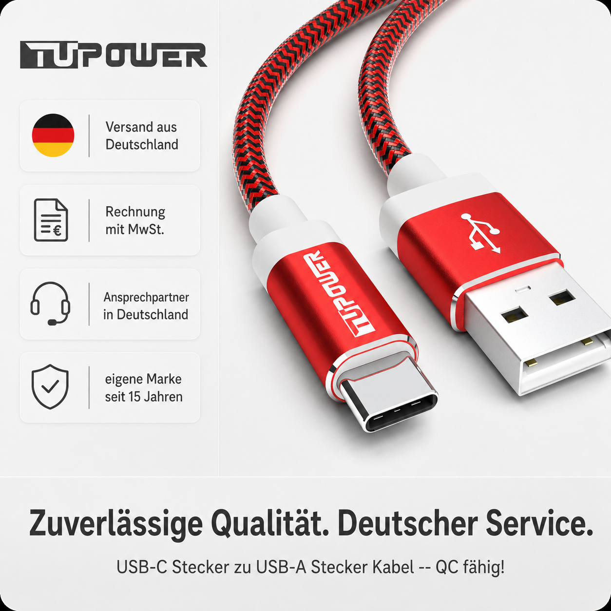 USB-C Ladekabel 2m Rot – Doppelpack
