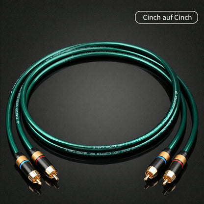 TUPower Cinch-RCA-Kabel, Stereo-Paar mit zwei grünen Kabeln und vier Cinch-Steckern