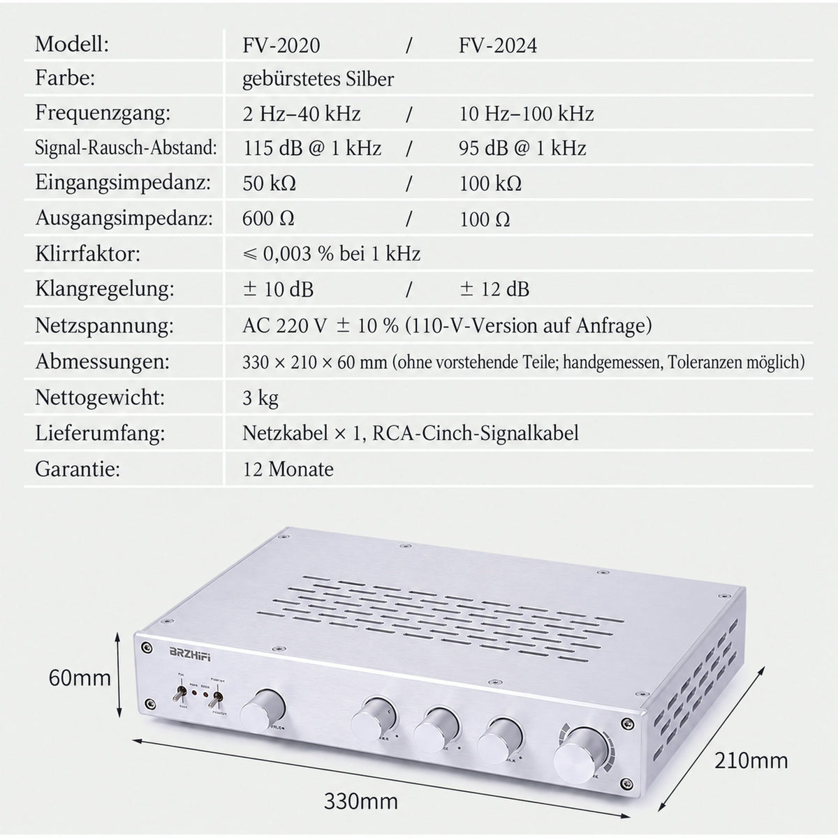 Hersteller-Produktdaten im Vergleich: BRZHIFI FV-2020 und FV-2024