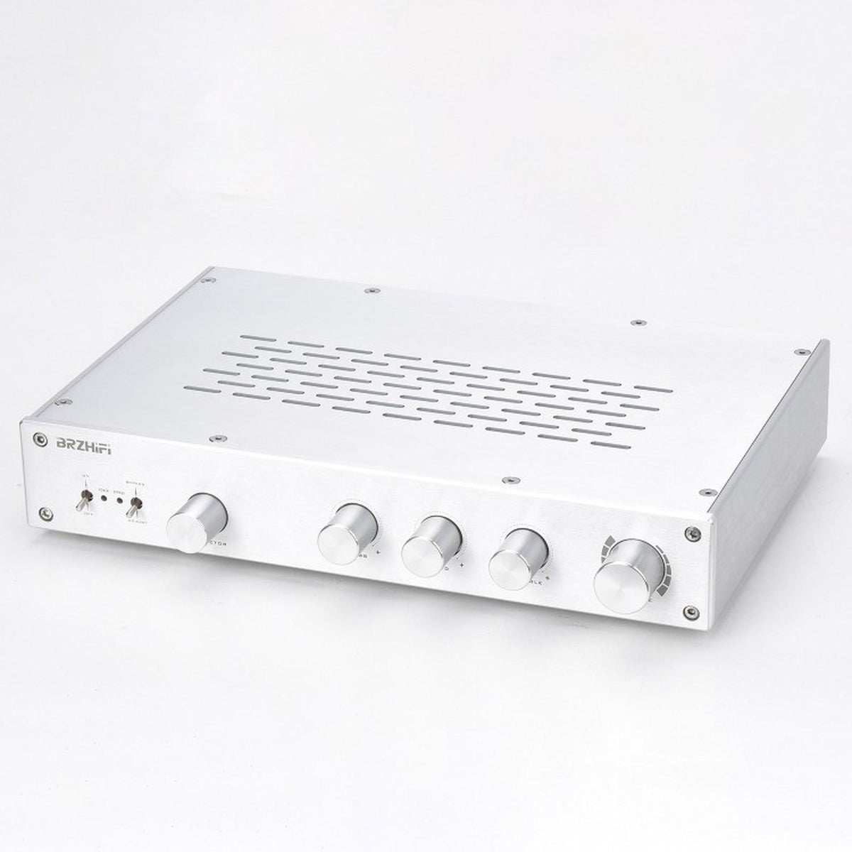 BRZHIFI FV-2020 Stereo-Vorstufe in Silber, Vorderansicht mit Klangreglern