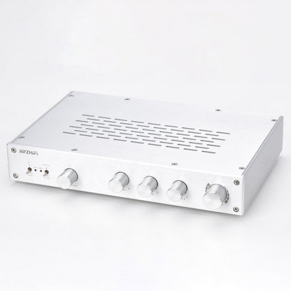 BRZHIFI FV-2020 Stereo-Vorstufe in Silber, Vorderansicht mit Klangreglern