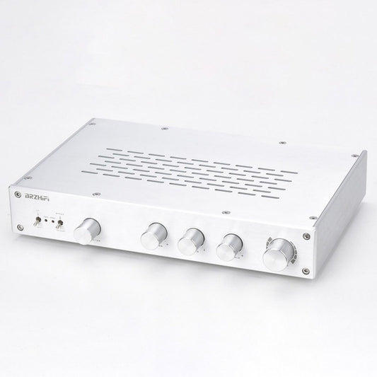 BRZHIFI FV-2020 Stereo-Vorstufe in Silber, Vorderansicht mit Klangreglern