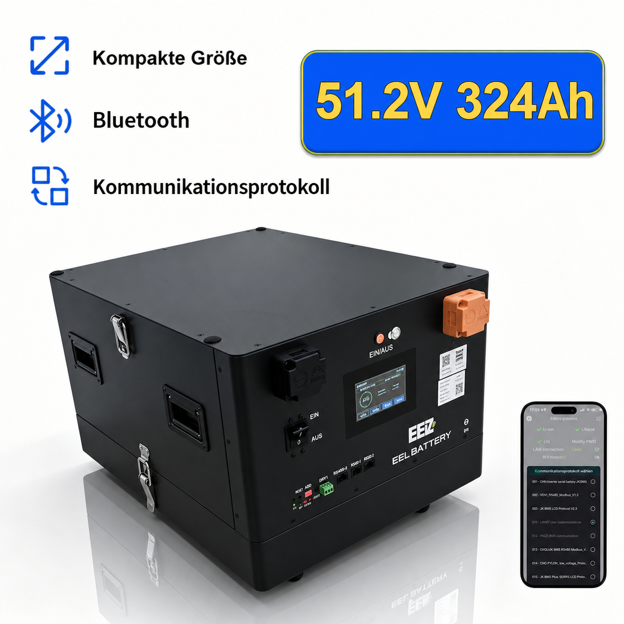 EEL Battery 51,2V 324Ah LiFePO4 Solarspeicher Vorderansicht