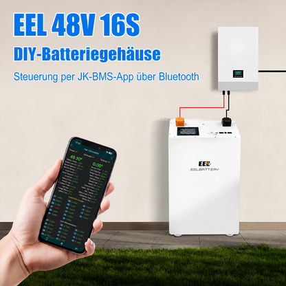Weiße EEL DIY LiFePO4 Batteriebox 48V 16S mit JK-BMS-App und Bluetooth