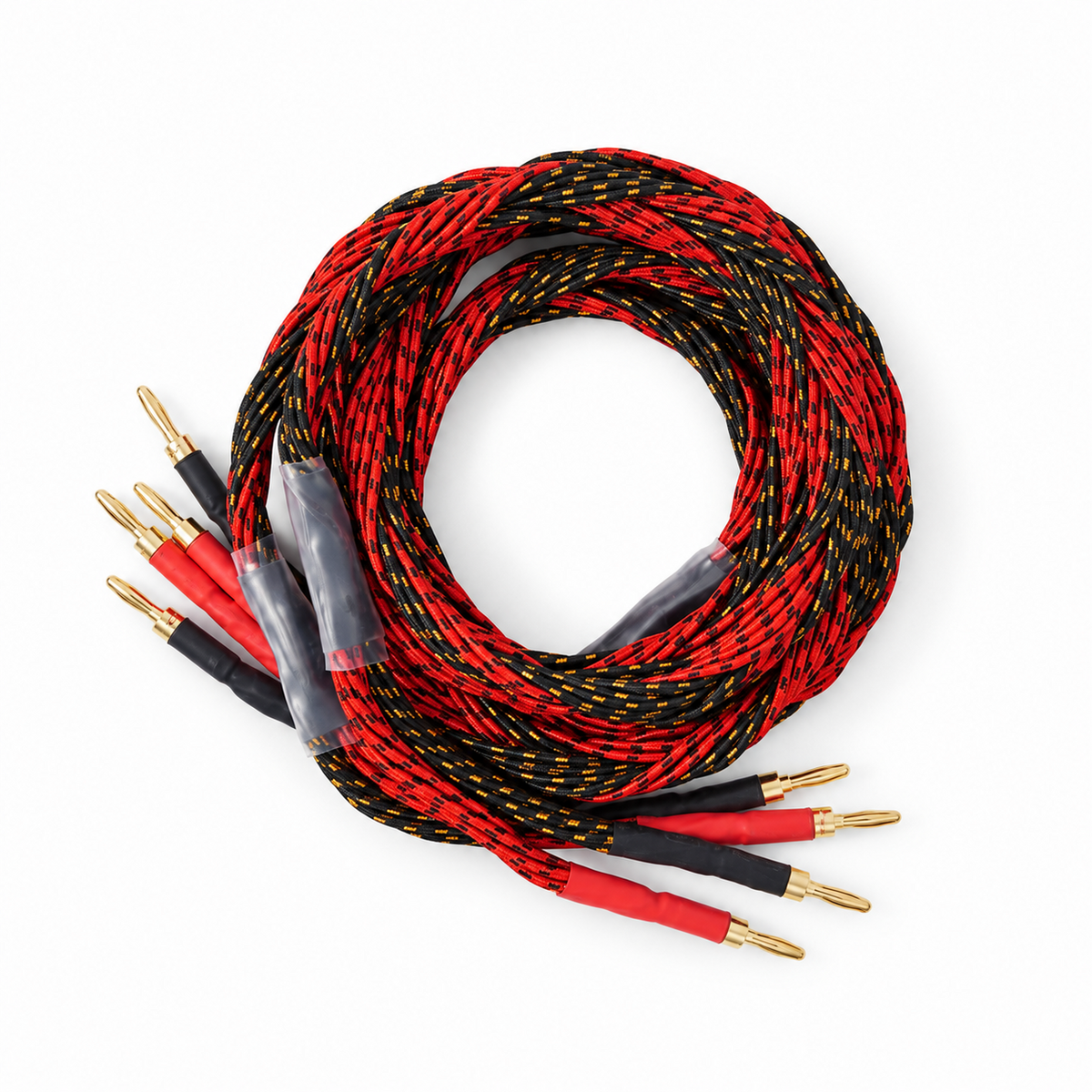 TUPower Lautsprecherkabel 2 × 3,5 m, zweite Ansicht der rot-schwarzen Kabel und Bananenstecker