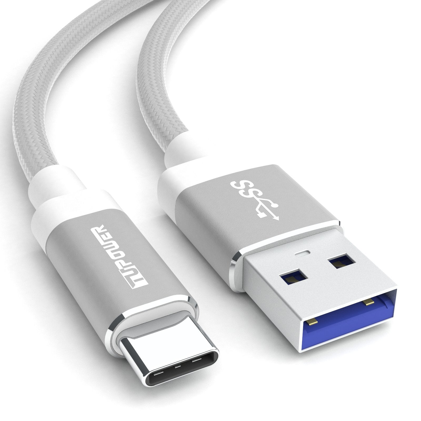 USB C auf USB 3.0 Kabel silber weiße hintergrund