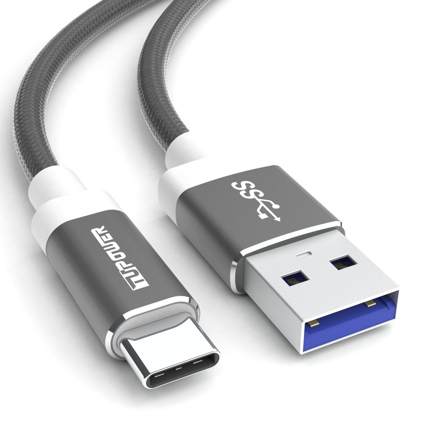 USB C Stecker auf USB 3.0A Stecker Kabel grau ALU mit TUPower logo